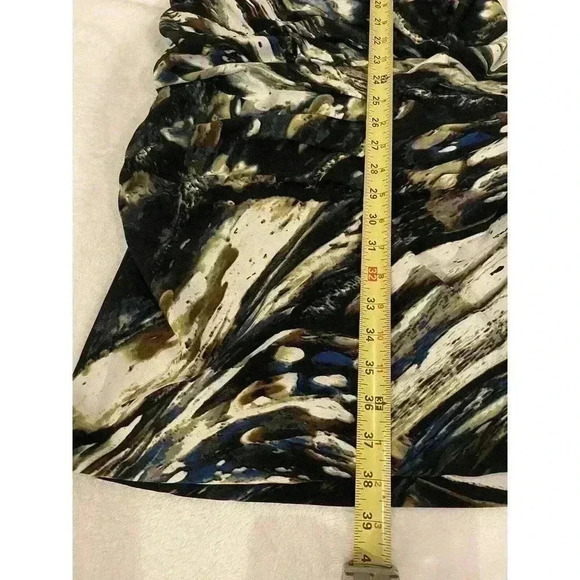 NEWPORT NEWS Mini Dress Cowl Collar Stretchy Multi-Color Lined Sleeveless Ruched - Picture 6 of 6